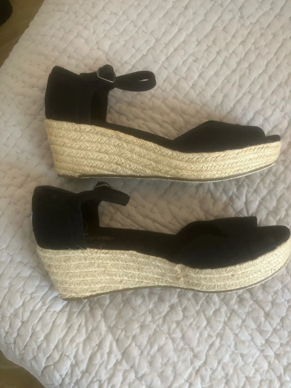 Toms Black Peep-Toe Ankle-Strap Wedge Sandals